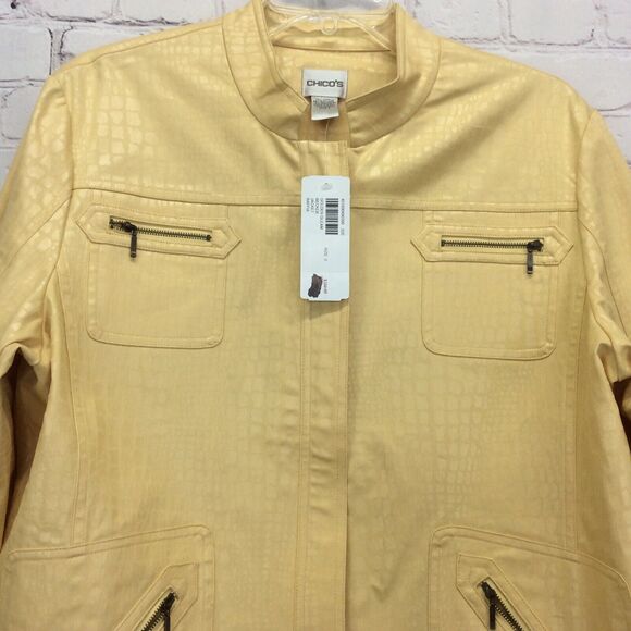 Chico’s Jacket Women's Size 3 (US L) Golden Gleam Yellow Full Zip Becker Raffia - Picture 10 of 12